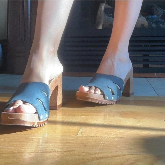 Vintage 90s y2k Bratz Blue Suede Leather Chunky Heel Lug Sole Platform Sandals 9 - Picture 8 of 8